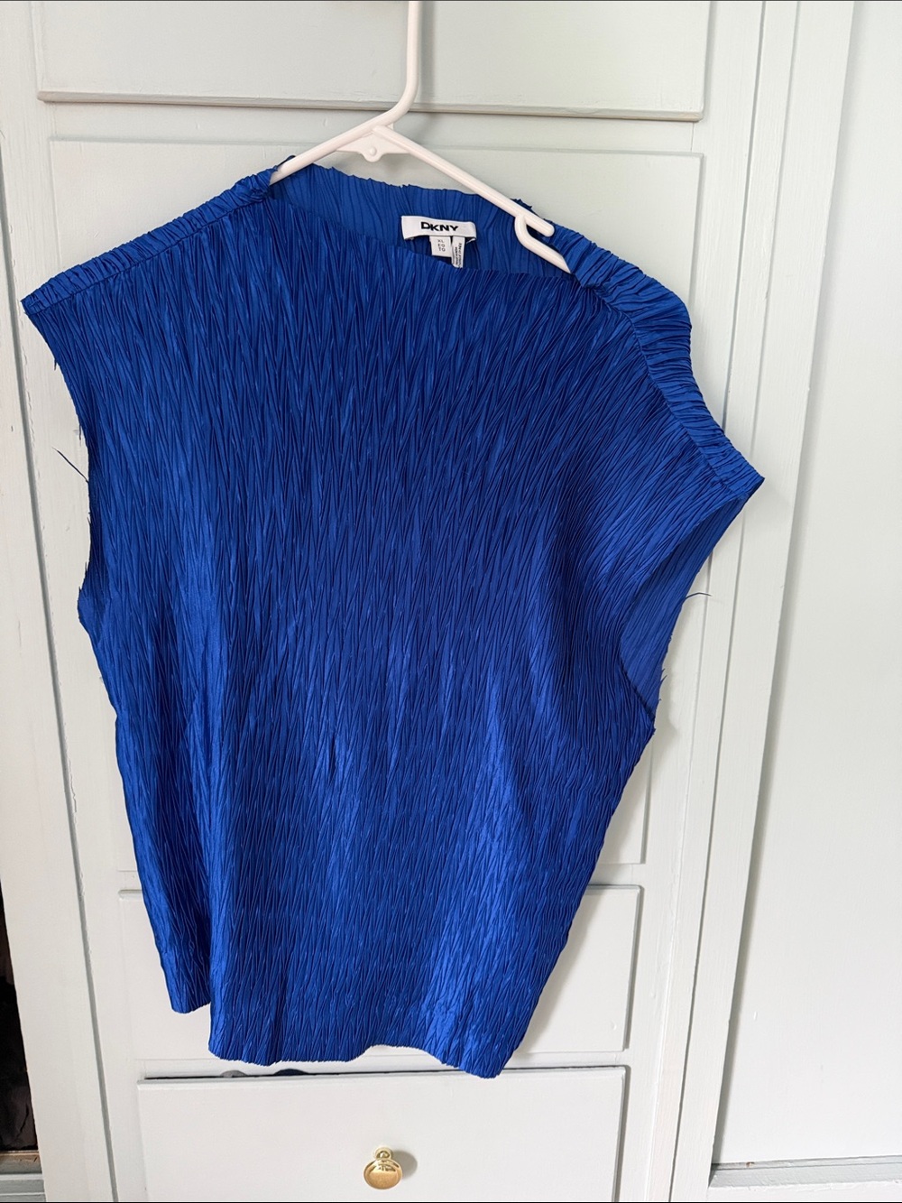 DKNY Cobalt Blue Pleated Cap-Sleeve Tank Top